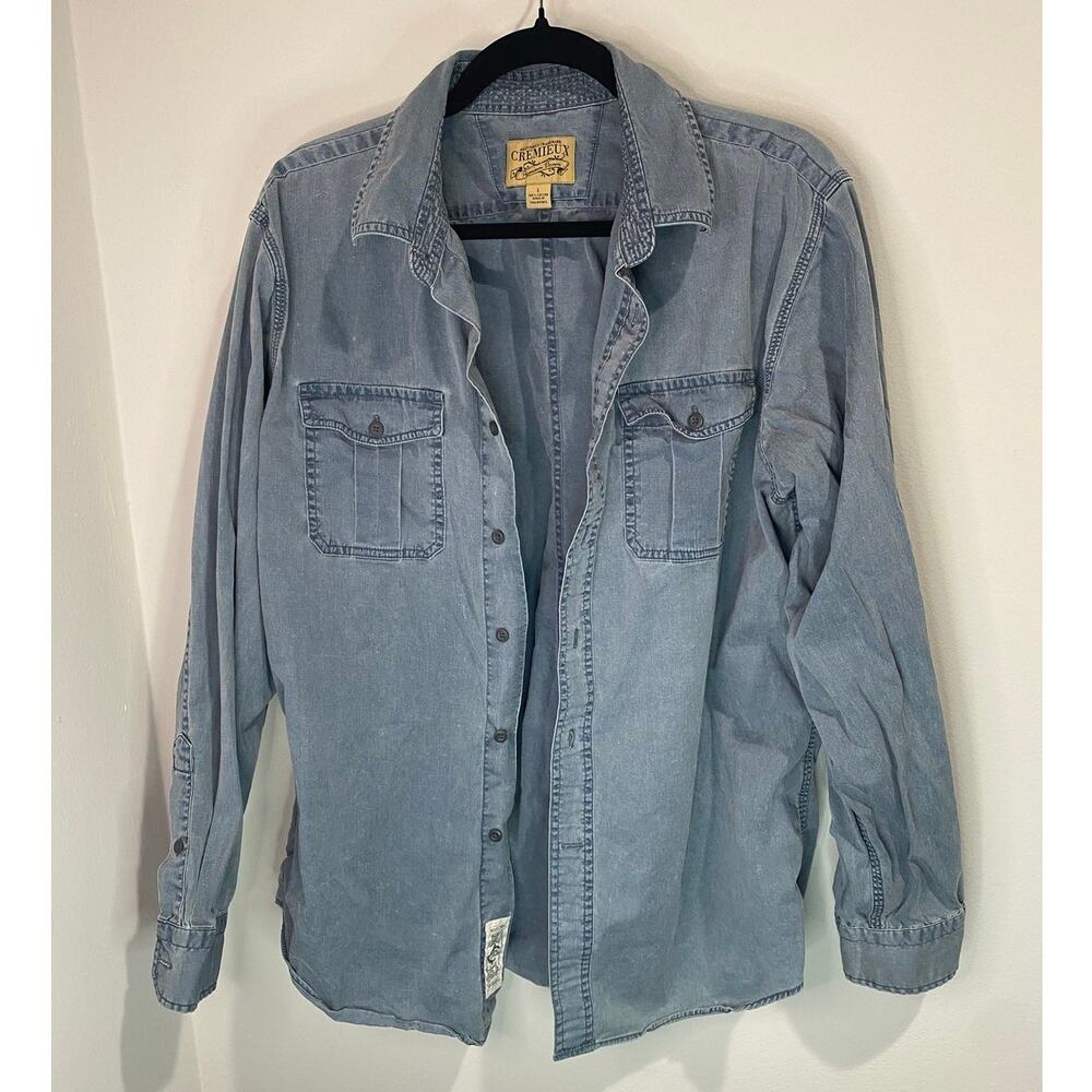 Cremieux Button Down Shirt Men’s L Blue Denim Long Sleeve Casual Preppy - GUD